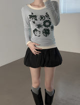 プレスフラワーボートネックTシャツ