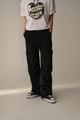 SUEDE COTTON CARGO PHANTS (BLACK)