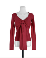 apple deep shirring ribbon glam top