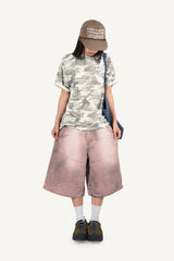 Sand-washed Bermuda denim pants