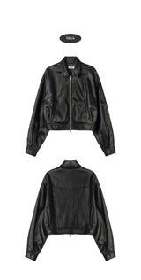 CROP LEATHER[FAUX] JACKET (BLACK)
