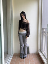 Shirring bootcut pants