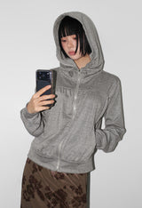 SHIRRING HIGH NECK ZIP-UP