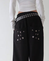 Punching eyelet string wide pants