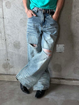 Brush destroyed wide denim pants