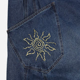 Solar embroidered denim pants