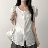 Curry Ribbon Puff Blouse