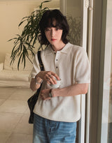 Berna Linen Collar Knit Short Sleeve T-shirt