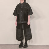 reverse terry pocket denim shortsleeve shirt_black
