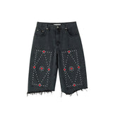 CUBIC EMBROIDERY HALF DENIM / BLACK