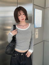 チャリンディープUネック2ウェイレイヤードTシャツ