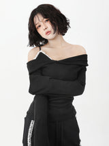 レースオフショルダースリムTシャツ