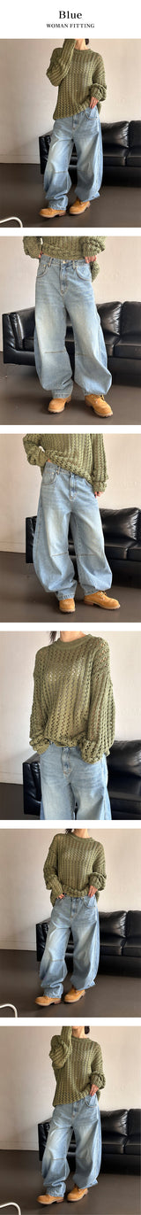 [Unisex] カーブダーツワイドデニムパンツ