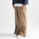 Poly Cotton RIB Track Zip Pants - BEIGE