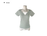 Isho Fake Layered Halter Stripe Button Short Sleeve T-shirt