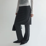 [Rikella] Banding Midi Skirt Layered Bootcut Pants -3color