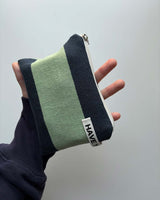 Rugby stripe flat pouch - navy green , M size
