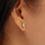 gold just you solitaire stud 14k gold plating + 925 silver earrings E071-01G