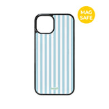 【MADE】パステル ストライプ スカイブルー アイフォン ケース [Glossy Glass/Magsafe]