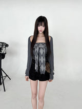 1546. Argyle check top bolero set (2color)