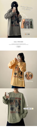 Otin ピグメントヴィンテージプリントオーバーフィットロングスリーブTシャツ
