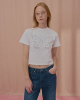 テキストバタフライクロップTシャツ-WHITE