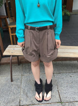 ユウヒ ロールアップ ボタン ショートコットンパンツ