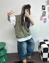 FLEECE LAYERED VEST ZIP UP💚💙🖤🧡4COLOR