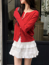 #Mood Cable Lettering Embroidery Round Cardigan (6color)