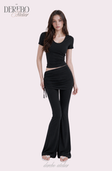 Liiv short-sleeve cap training shirring pants set (TOP)