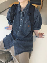  Loose Patch Washed Half Shirt 2C