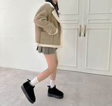 (100% SHEEPSKIN🐑🤎) 2 COLORS キュートフェミニンバターセミショートマウンテンコート