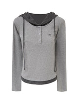 Reni コントラストフーディーボタンTシャツ 232901497