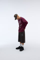 Weekend warrior typography printing stripe long sleeve (Red)