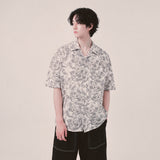 botanical drawing open collar shirt_ivory