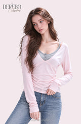 Stella Pink Gray Layered Long Sleeve T-shirt