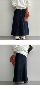 [S~XL]パーリーリウォッシュカットデニムロングスカート