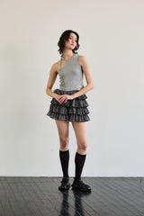 BEBE UNBALANCE SLEEVELESS TOP / GRAY