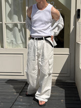 Solid semi wide cargo pants(2color)