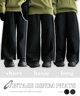 [3-tier length] [S–2XL] デュミンズローリンブインシジョンステッチサイドタックワイドデニムパンツ