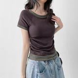 Slim Fit✨ Coloring Layered Side Shirring Short-Sleeved T-shirt (4 colors)