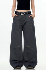 Washed Straight-Leg Cargo Pants