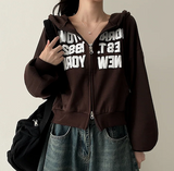 New York Lettering Two Way Cropped Hooded Zip-Up