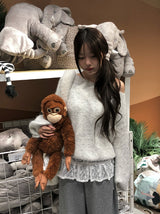 Peto Loose Fit Pendant Lip Neck One-Shoulder Knit