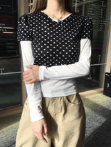 ホリードット フリース レイヤード 半袖Tシャツ（2色）