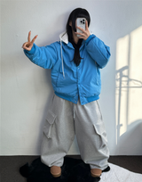 ビビッドカラーセミクロッピードジャンパーパディング🖤💙2カラー