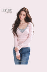 Stella Pink Gray Layered Long Sleeve T-shirt