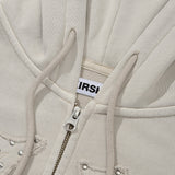VINTAGE WASHING STUD POINT CROP HOODIE ZIP UP - OAT MEAL