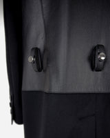 Leather Biker Paneled Wool Coat