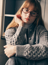 WOOL BUTTON CABLE CARDIGAN GRAY